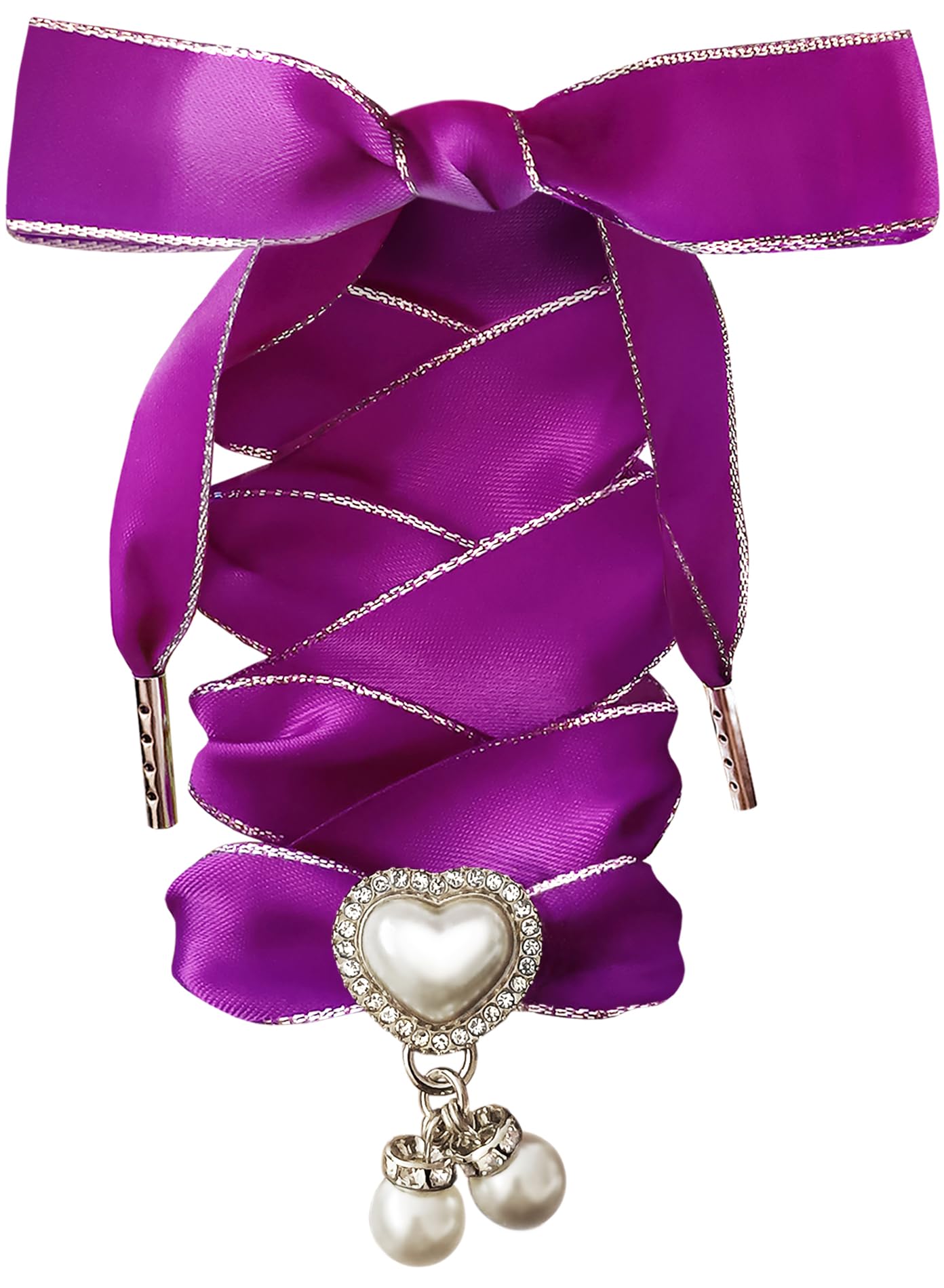 TOPPING STYLE Fashionable Satin Ribbon Shoe Laces with Bling Pearl Charms for Girls & Women