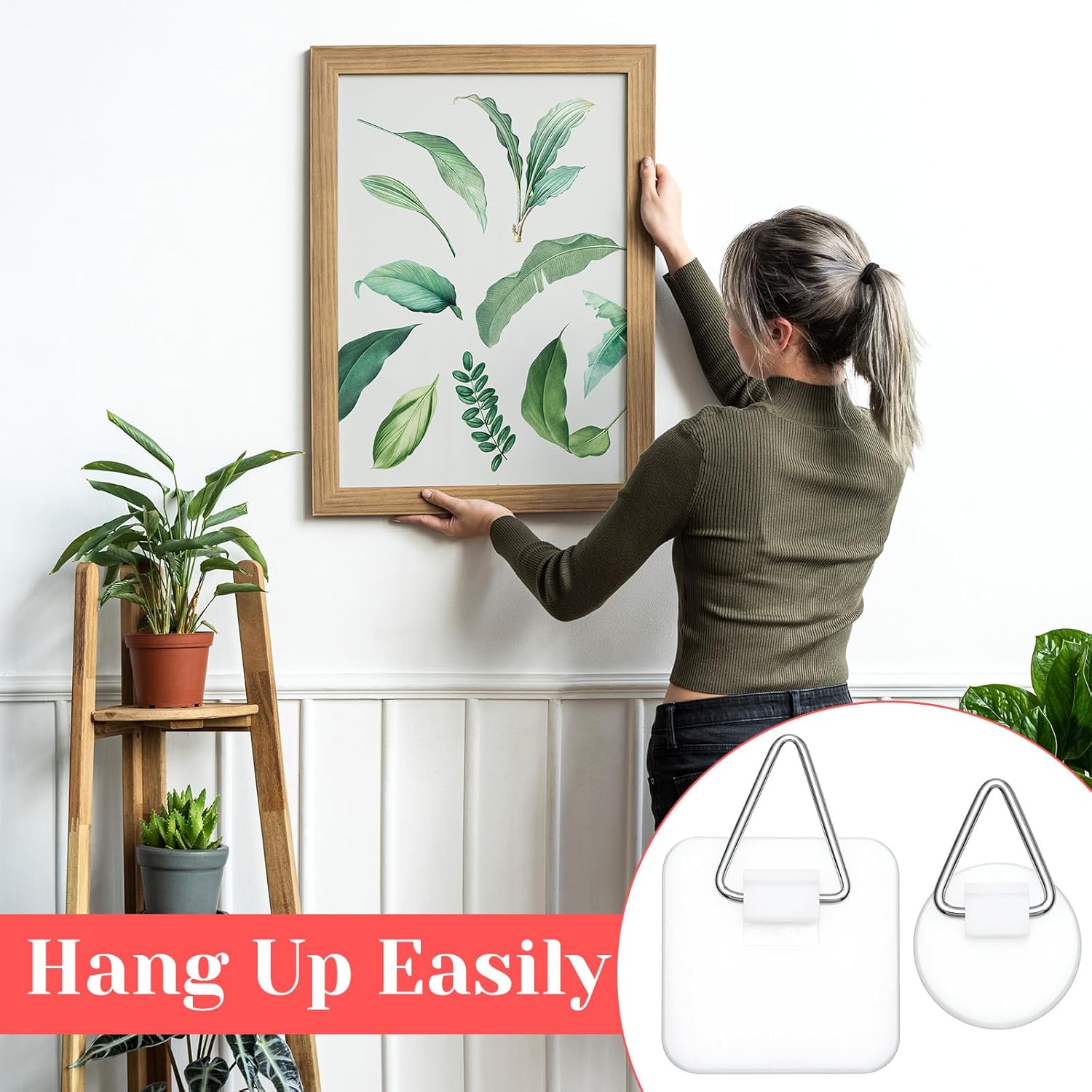 26 Pack Adhesive Picture Frame Hangers Picture Hanging Hooks Without Nails Invisible Plastic Sticky Wall Plate Hangers for Photo Foamboard Plate Wall Art Decor(Round/Square)