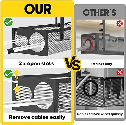 Miniatura 2 de Bandeja de organización de cables para debajo del escritorio, sin taladro, 15.1 pulgadas, caja de organización de cables de malla metálica con