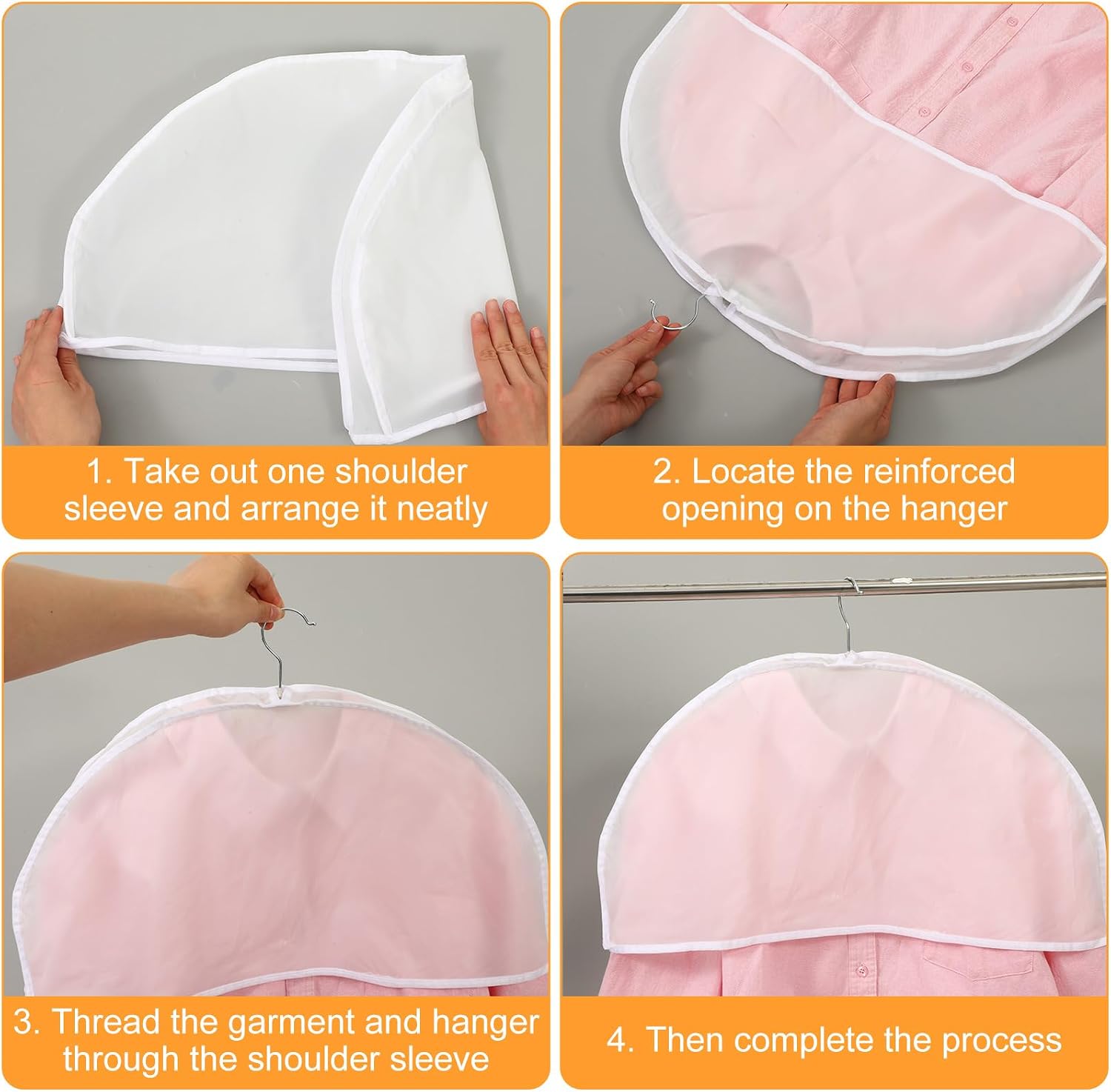 24 Pcs Garment Covers for Hanging Clothes, Clear Shoulder Cover Breathable Garment Dust Covers Protectors With 2" Gusset for Suit, Coats, Jackets, Dress, Closet Storage, 24''W x 12"H x 2''D