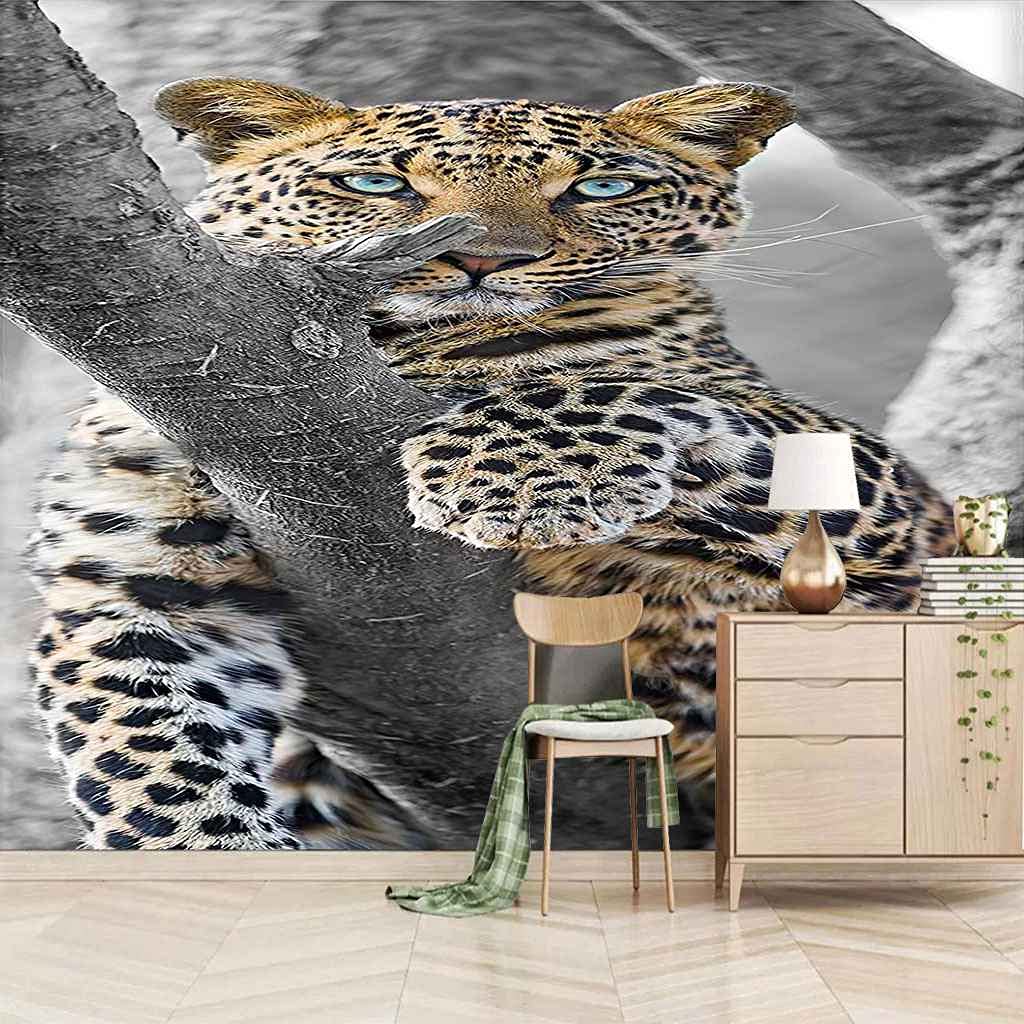 Papier peint tigre 3D panoramique 400x280 cm auto-adhésif pour salon