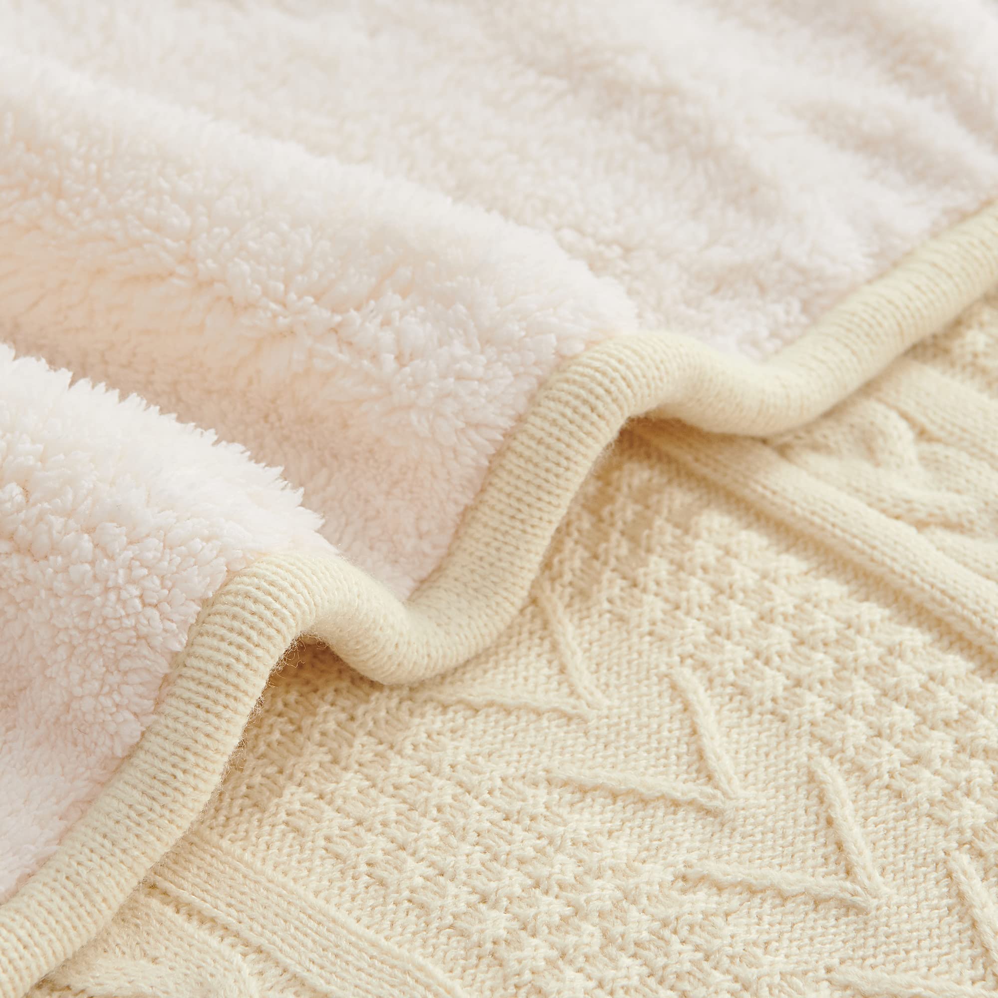 Longhui bedding Manta Sherpa de Punto Trenzado acrílico de 50 x 63 Pulgadas, Gruesa, Suave, Grande, acogedora Manta de Forro Polar Beige para sofá, Cama, Colcha Grande para Todas Las Estaciones