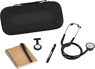 Stethoscope Bundle Kit | Includes Dual Head Stethoscope, Fob Watch, Pen Torch, Hard Shell Stethoscope Case, Pen and A6 Note Pad | For Nurse, Dentist, Medical Students and Professionals