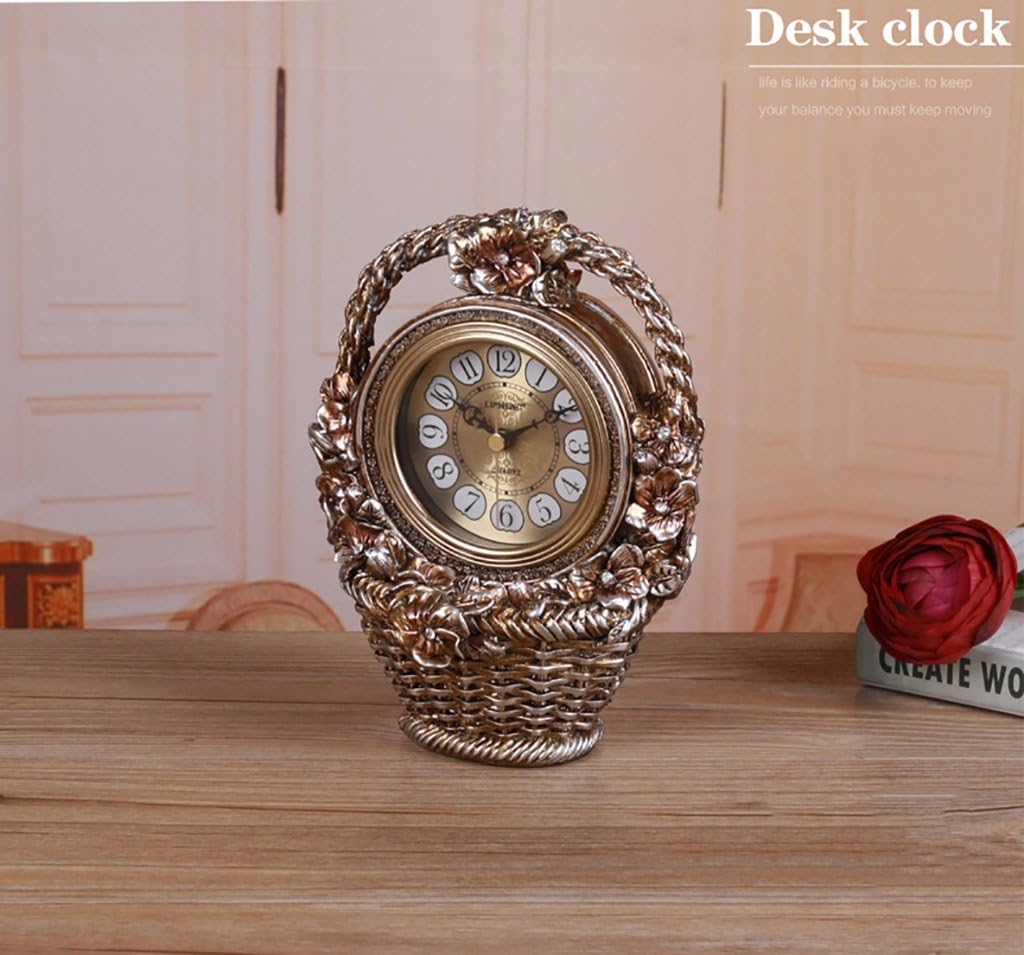Table Clock and Shelf Clock Mantel/Mantle Rhythm Quartz Clock Resin Living Room Desk Shelf Clocks Flower Basket Decoration