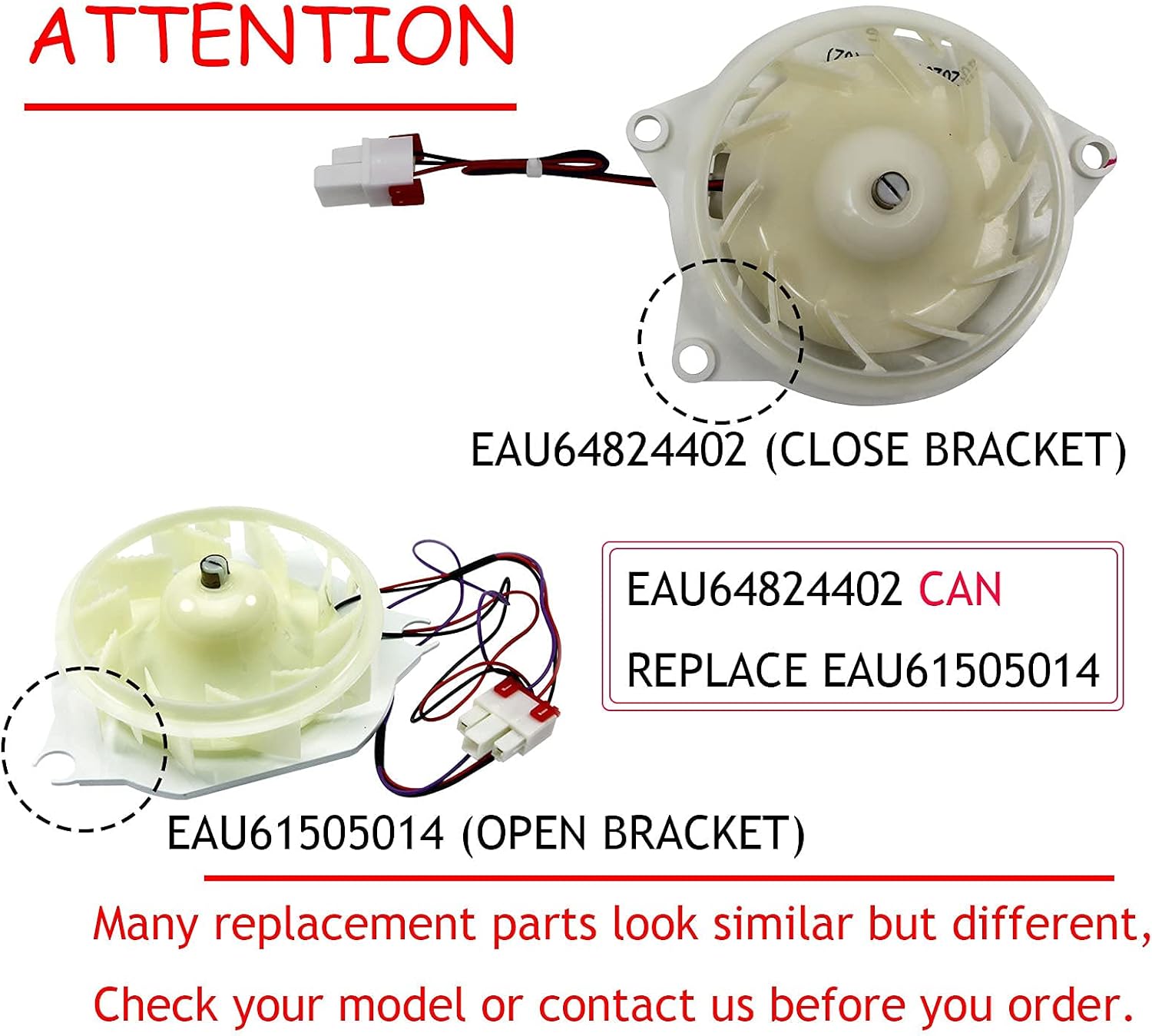 EAU64824402 Evaporator Fan Motor OEM Replacement Part Compatible with LG Kenmore Refrigerator Replaces EAU61505014-1-Year Warranty