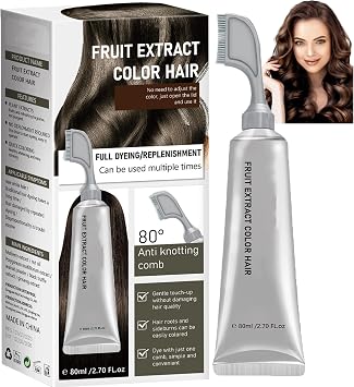 Fruit Essence Hair Dyeing Comb, Fruit Hair Dye Cream for Grey Hairs Coverage - Natural, Plant-Based Extract Hairs Dye Essence, Ammonia-Free, Keratin Ha-ir Color for Men Women 1,Chestnut Brown