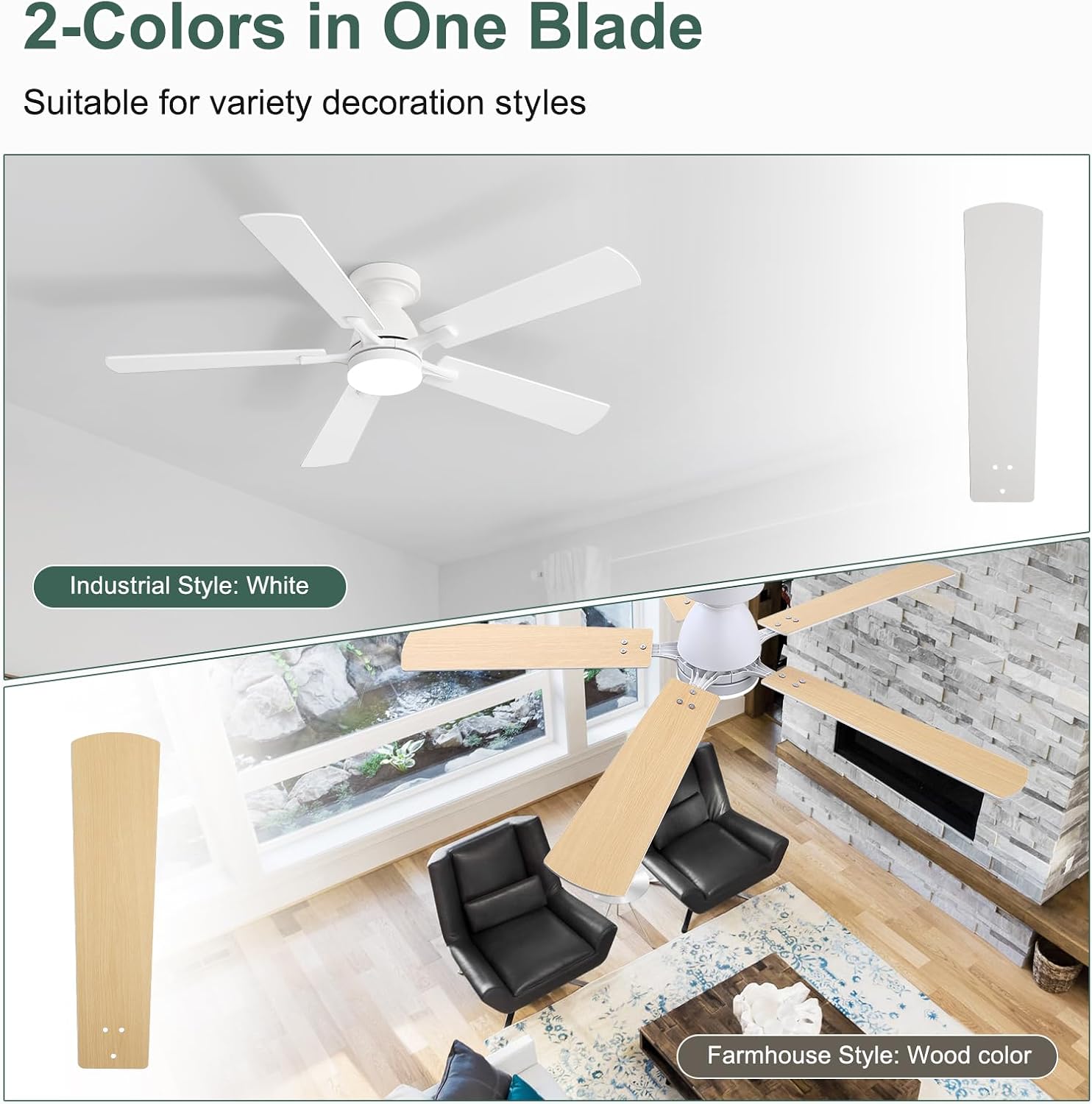 42 Inch White Ceiling Fan with Light,Farmhouse White Flush Mount Low Profile Remote Control,Dimmable LED 3 Color Temperatures,Quiet Reversible DC Motor,6 Speeds Timer for Bedroom Living Room Patio