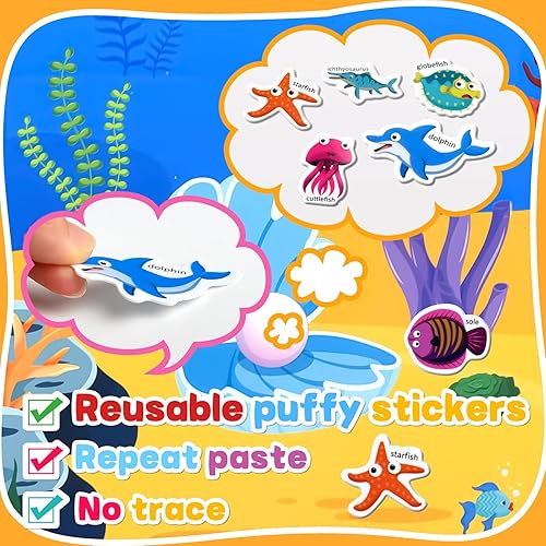 Miniatura 2 de ASTARON Paquete de 3 libros de calcomanías reutilizables 3D hinchadas para niños de 3 a 6 años, juego de calcomanías de gelatina, juguete educativo