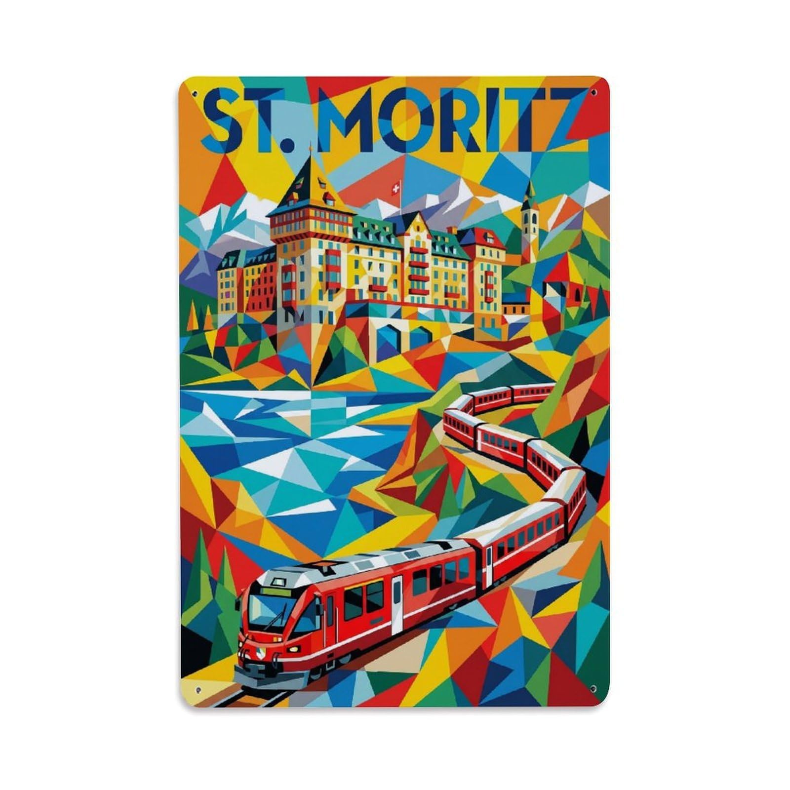 Olhnbad Style Alpine Switzerland Cubist Mountain Travel Metal Tin Sign