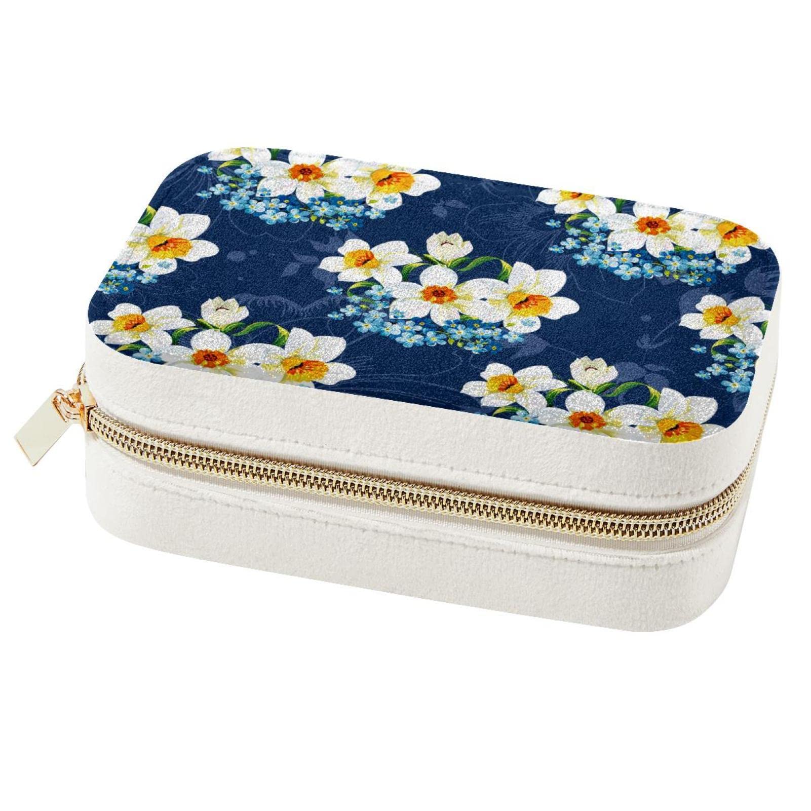 Boîte à bijoux portable fleurie pour ranger bagues et colliers sans s'emmêler