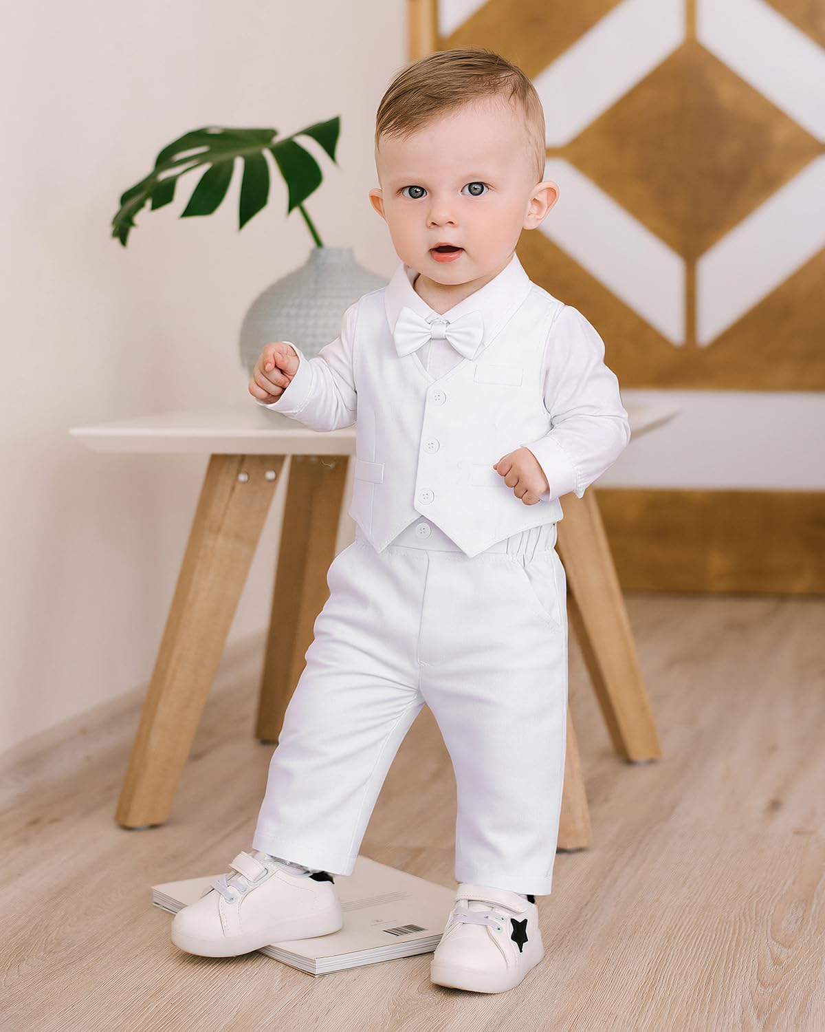 Baby Boy Suit Set Infant Tuxedo Formal Outfit Shirt Vest Pants Bow Tie Wedding Baptism Birthday Party