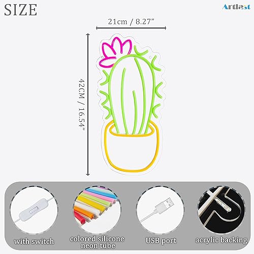 Miniatura 2 de Letrero de neón de cactus en maceta, luz de neón de cactus con una flor, letrero de luz LED, letrero de planta para decoración de plantas de