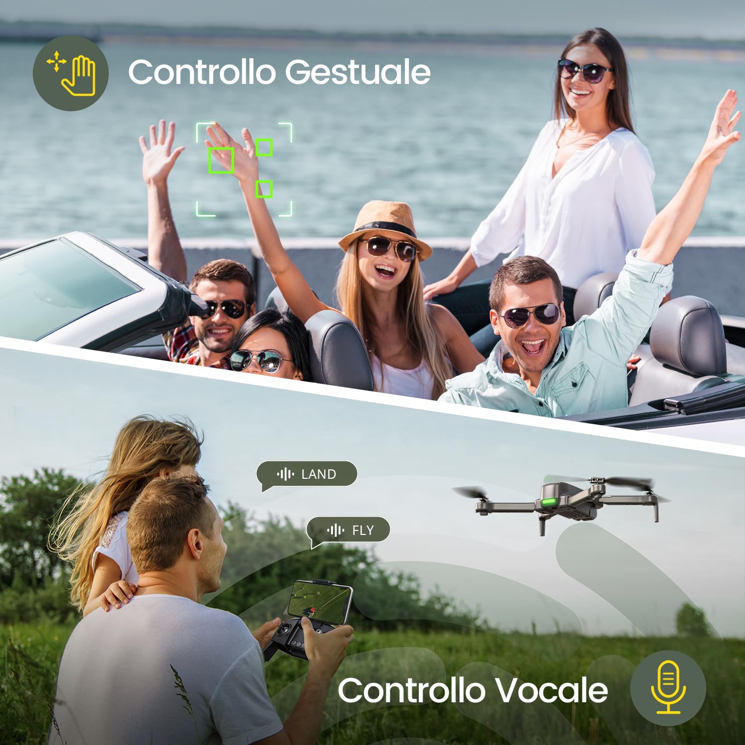 Holy Stone Drone con Telecamera Regolabile 1080P per Bambini e Principianti WiFi RC con 2 Batterie, Pieghevole, Passaggio Automatico del Mouse, Controllo Gestuale, Regolazione della Velocità HS280