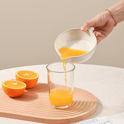 Miniatura 5 de Exprimidor manual de cerámica cítrica naranja limón exprimidor manual, exprimidor de mano con tazón de 6.8 onzas y tapa de colador, boquilla, asa,