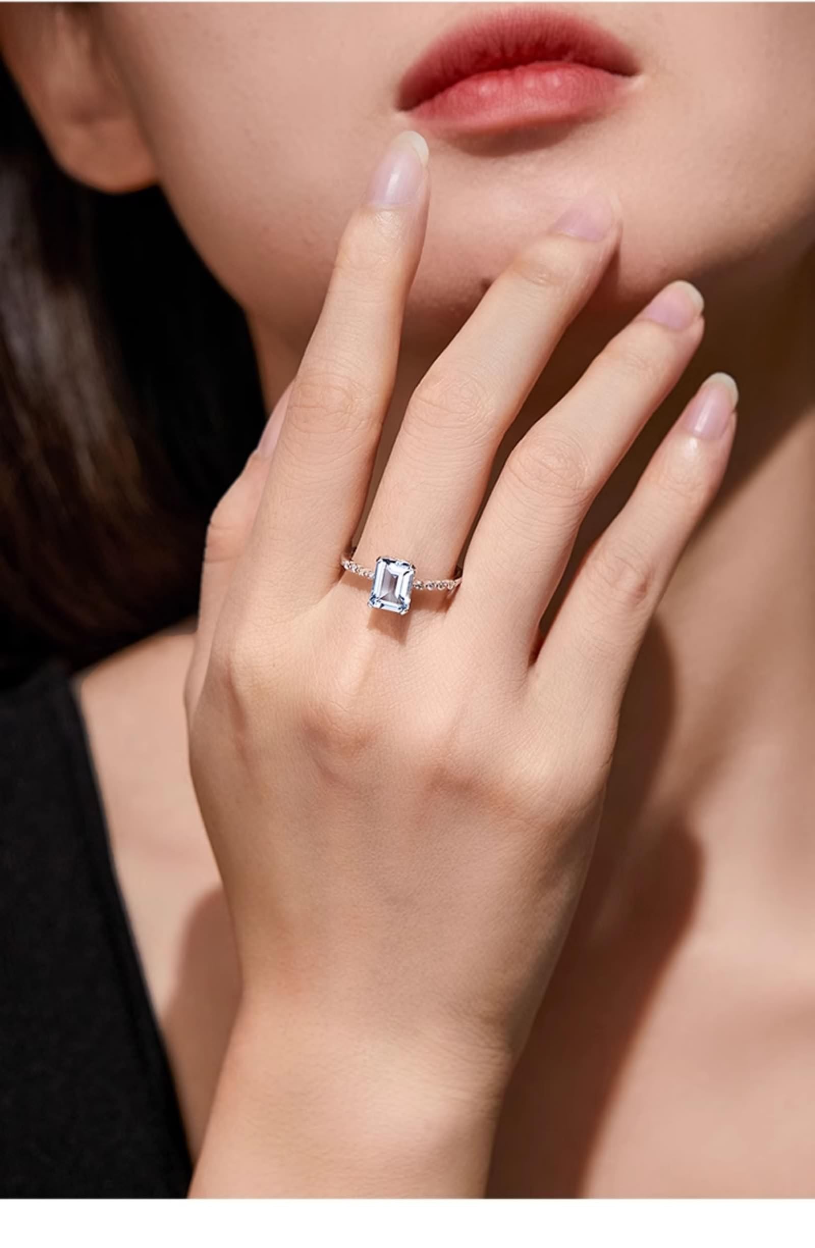 KnSam 9K/14K/18K Weißgold Verlobungsring Echt Gold Schmuck, 1.4ct Aquamarin Antragsring Klassiker Rechteckschliff Blau, Ring mit Moissanit 18/14/ 9 Karat Gold, Gr.47-70