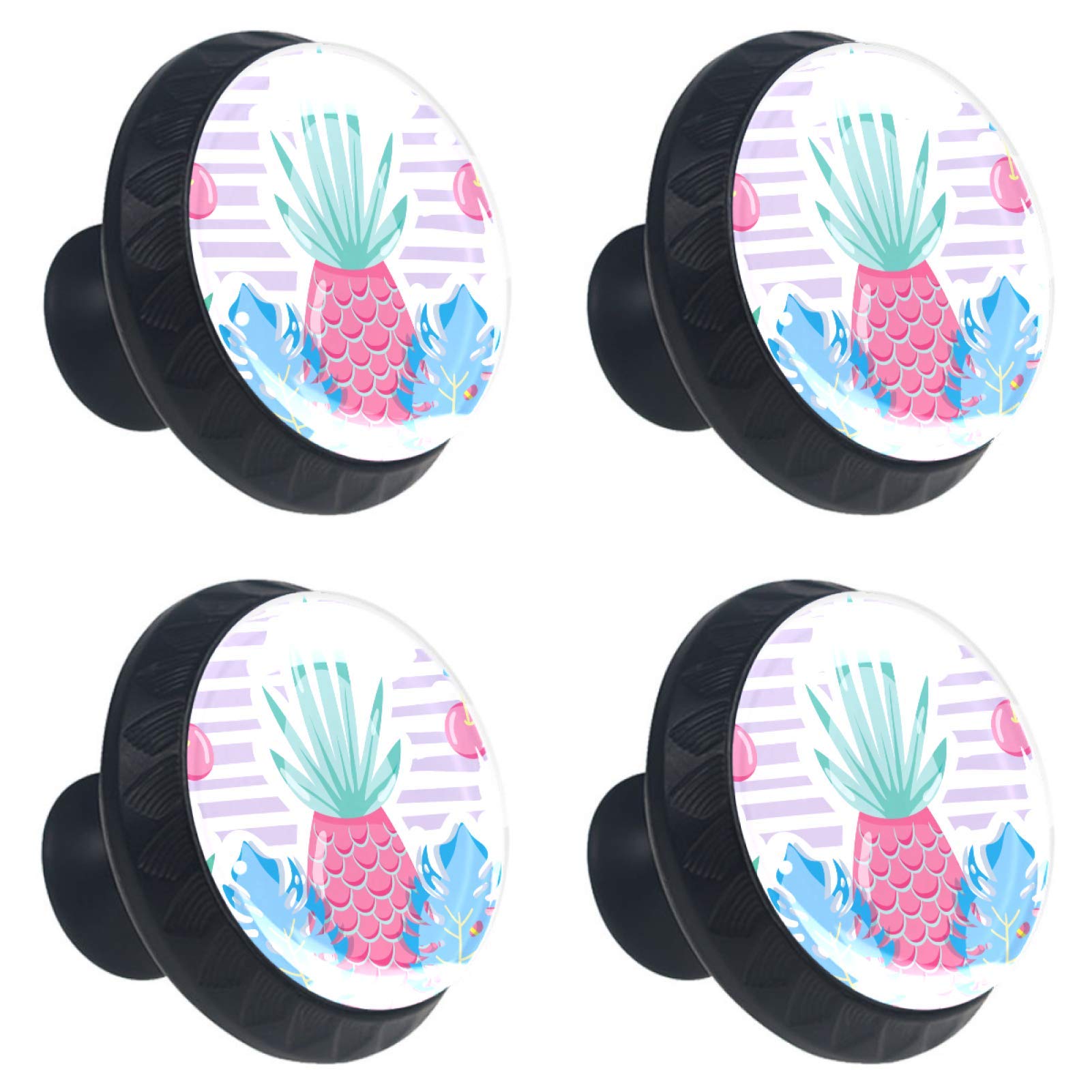 Boutons de tiroir en verre motif ananas lot de 4 poignées multicolores