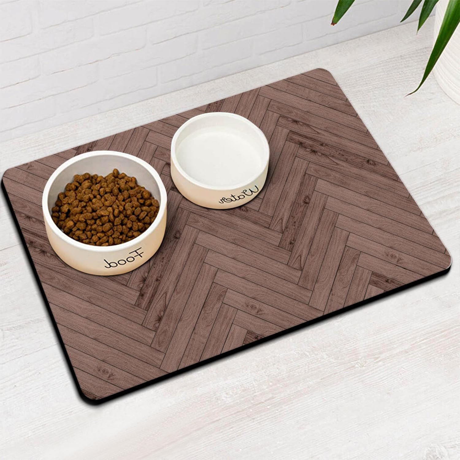 Pet Feeding Mat for Cat Dog Food and Water Bowl Mat, Quick Dry Absorbent Dog Bowl Mat, Easy to Clean Pet Placemats with Non Slip Rubber Backing (Red-brown, 40 x 60 cm)
