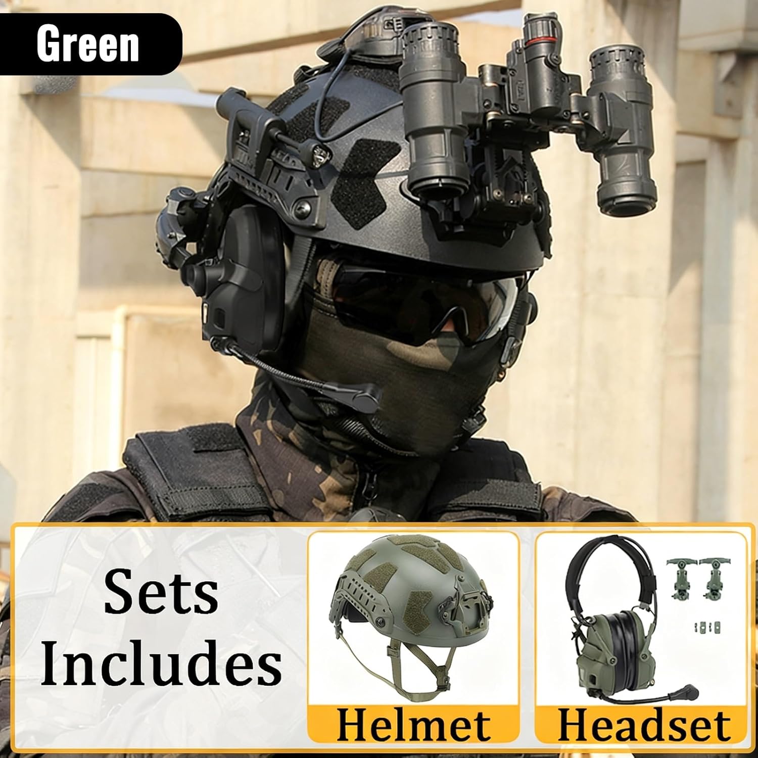 Airsoft Helmet and Noise Cancelling Headset Set, Two Wearing Styles, for Paintball BB, Shooting, Hunting