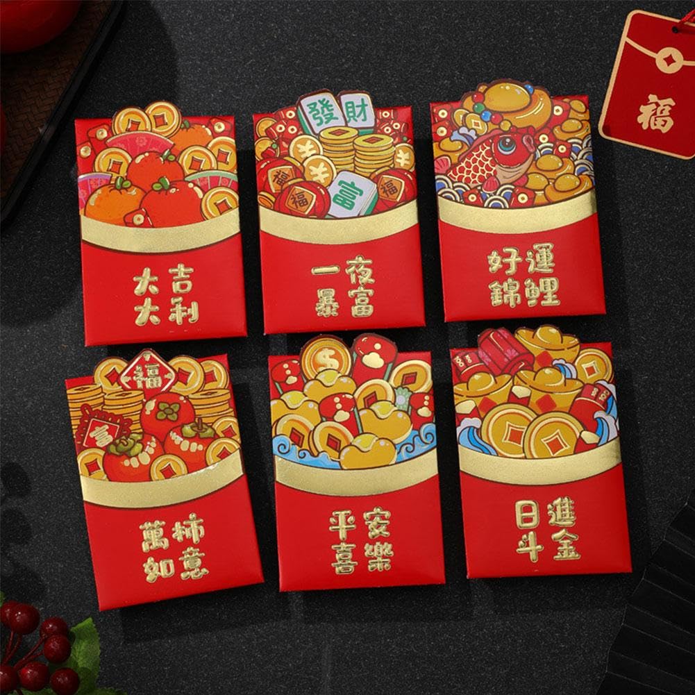 12 Rote Chinesische Geldumschläge Fürs Drachenjahr 2024 - 6 Verschiedene Drachen-Designs