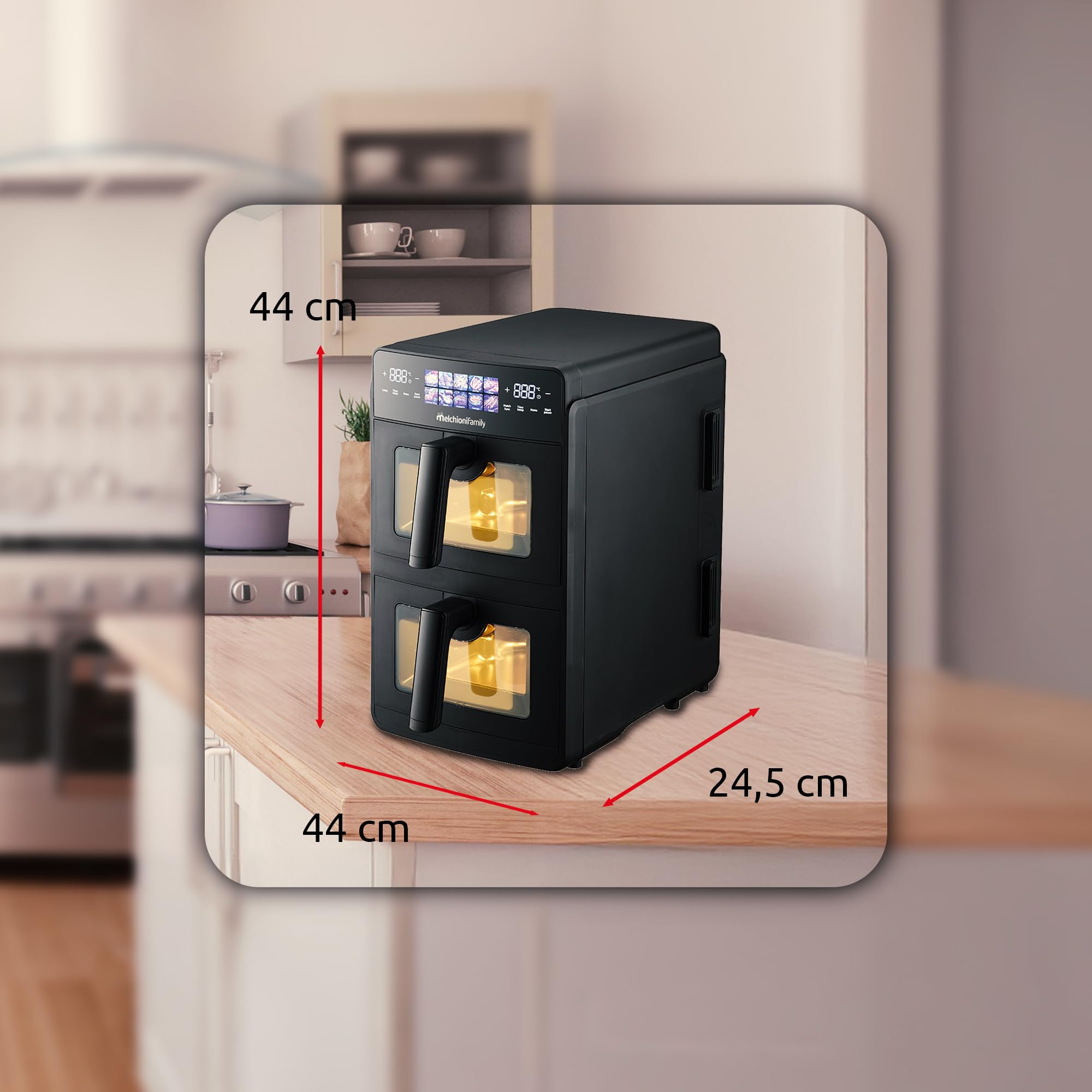Melchioni Family Giulia Luftfritteuse, 10 l, doppelte Schublade, leistungsstark und vielseitig, 2.600 W, Stromversorgung 220-240 V