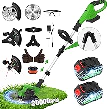 GVDV Garden Cordless Strimmer, Electric Grass Strimmer with 2×24V Batteries, 3-in-1 Strimmer/Weed Wacker, 20000 RPM Brushless Motor & Metal Blade Strimmer for Lawn Care