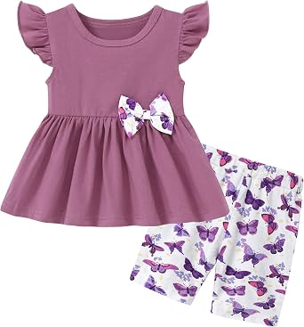 WESIDOM Toddler Girl Clothes 18M-6T Girls Summer Outfits 2Pcs Clothing Set | Cute Toddler Girl Summer Outfits Layered Ruffle Top Floral Shorts Little Girls Clothes Set