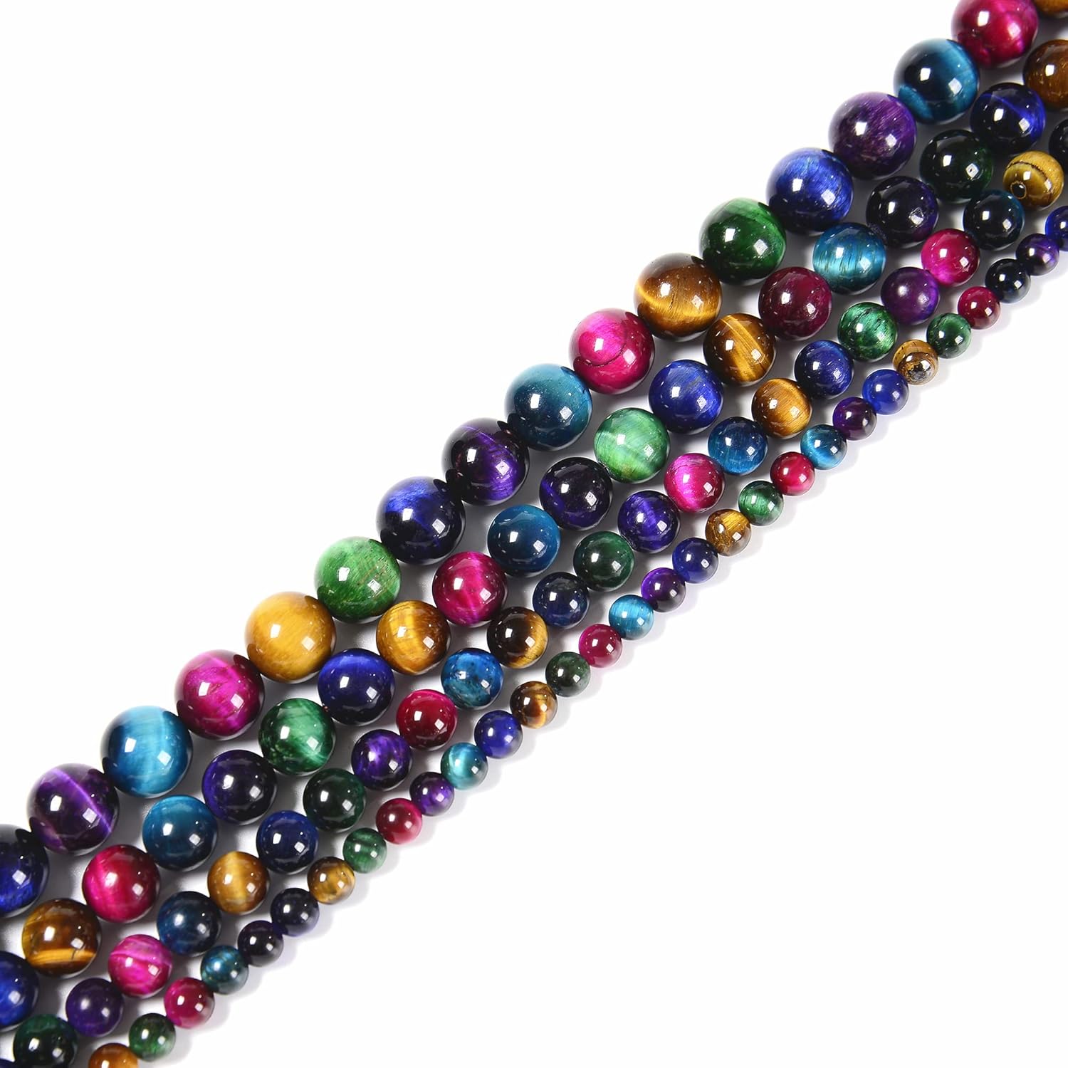 JM Design Multi-Color Tiger Eye Smooth Round Beads Size 12mm 15.5'' Strand for Jewelry Making