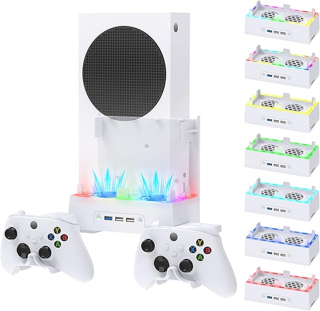 Wall Mount Kit with Cooling Fan for Xbox Series S, Wall Mount Accessoires Kit with RGB Light & USB Port & Cooling System & Detachable Double Controller Holderfor Xbox Series S (NOT for Xbox ONE S)