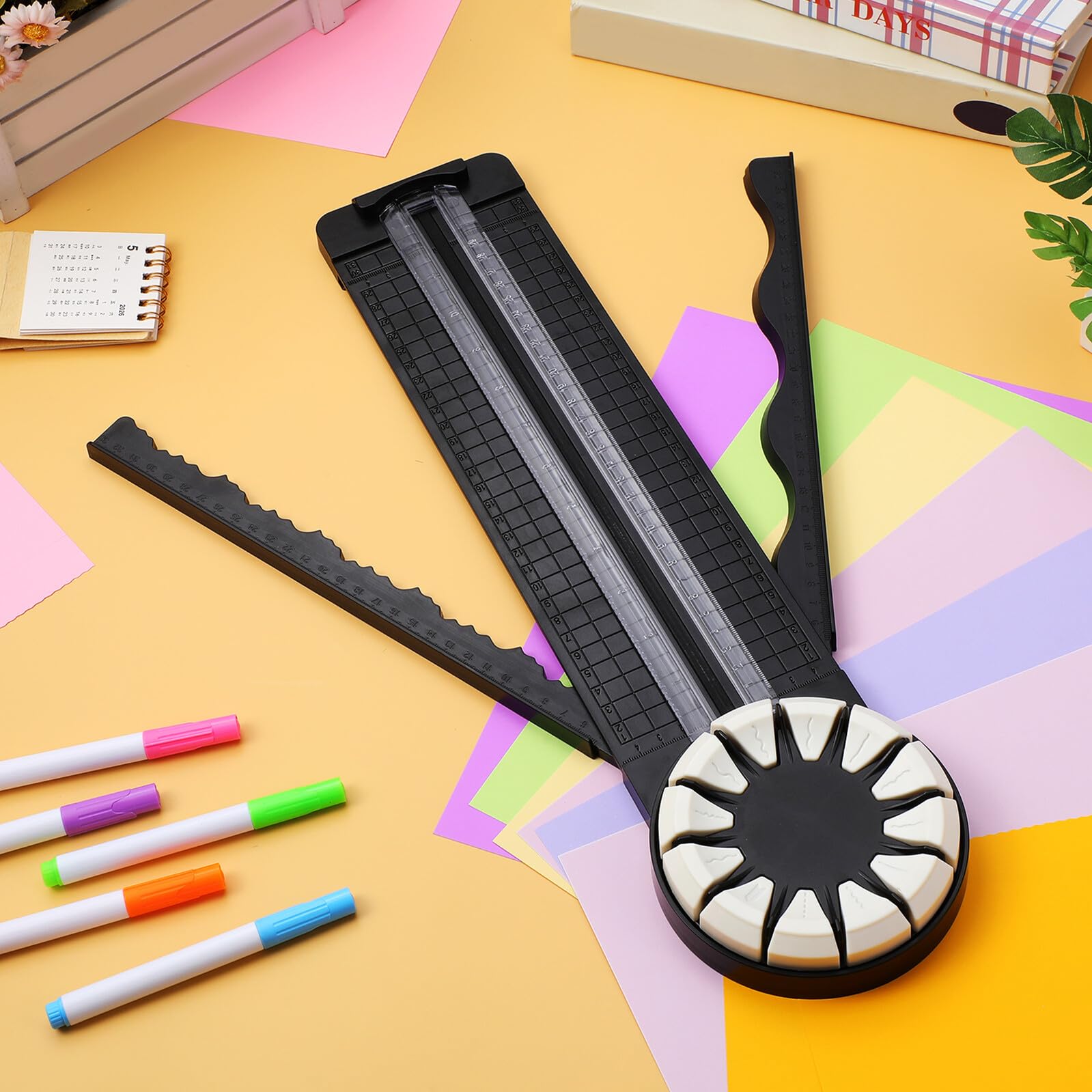 GALPADA Rollenschneider Papier Papierschneidewerkzeug mit 12 Funktionen aus Kunststoff Hochpräzise Papierkantenschneider für Scrapbooking und Fotos