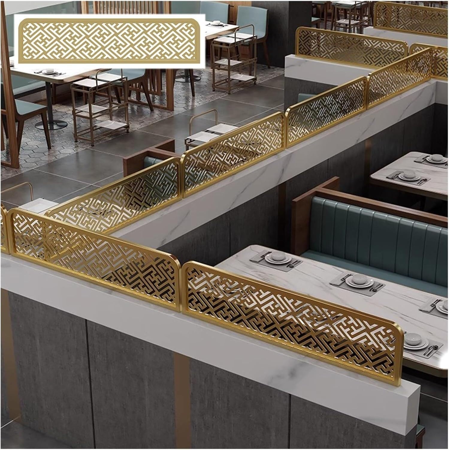 GLETSF Standing Dining Room Partition Iron Hollow Card Holder Decorative Partition Semi-Private Dining Room Low Screen 30Cm Low Fence Privacy,Gold-A-60Cm