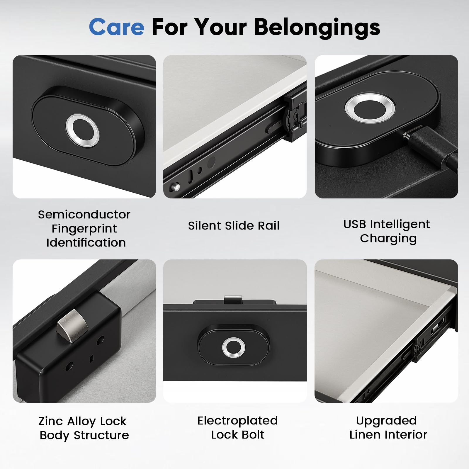 Coffre Fort Discret Sécurité par Empreinte Digitale Tiroir 35×28×7 cm | Petit Coffre Fort avec USB-C Verrouillage Automatique et Rails Silencieux pour Maison Bureau Hôtel et Armoire