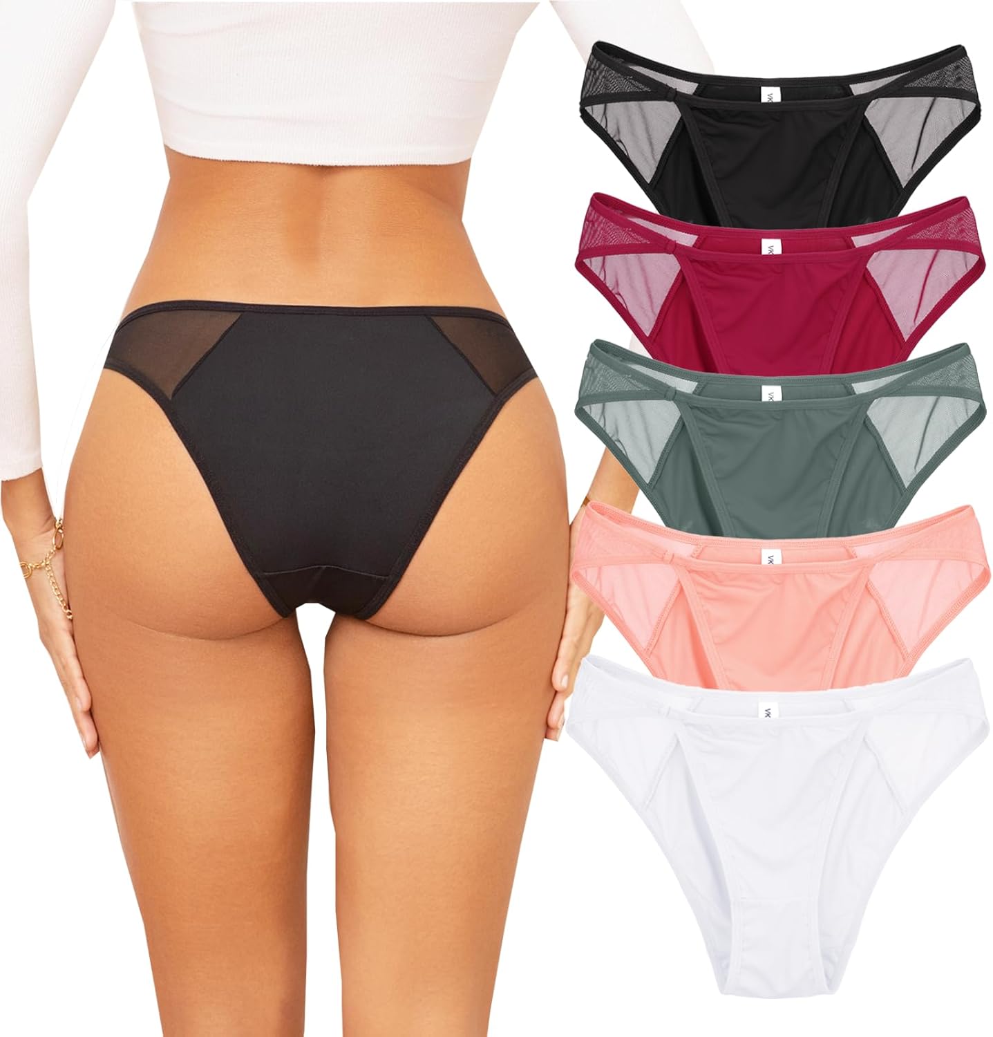 5 Pack Seamless Underwear for Women No Show Hipster Breathable Bikini Mesh splicing Invisibles Cheeky Panties