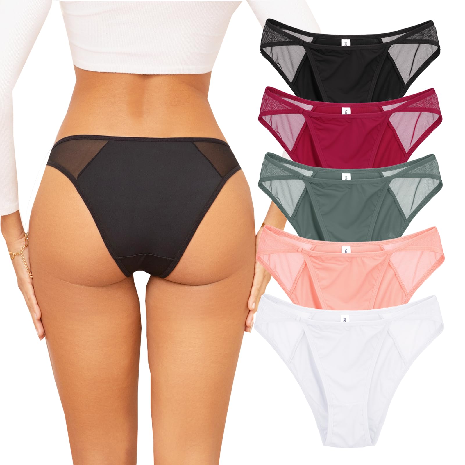 5 Pack Seamless Underwear for Women No Show Hipster Breathable Bikini Mesh splicing Invisibles Cheeky Panties