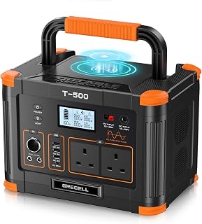 Portable Power Station 500W(Peak 1000W), GRECELL 519Wh Outdoor Solar Generator Backup Battery Pack with 2 230V AC Outlets, 500W 10-Port Powerhouse for RV/Van Camping Road Trip Home Emergency