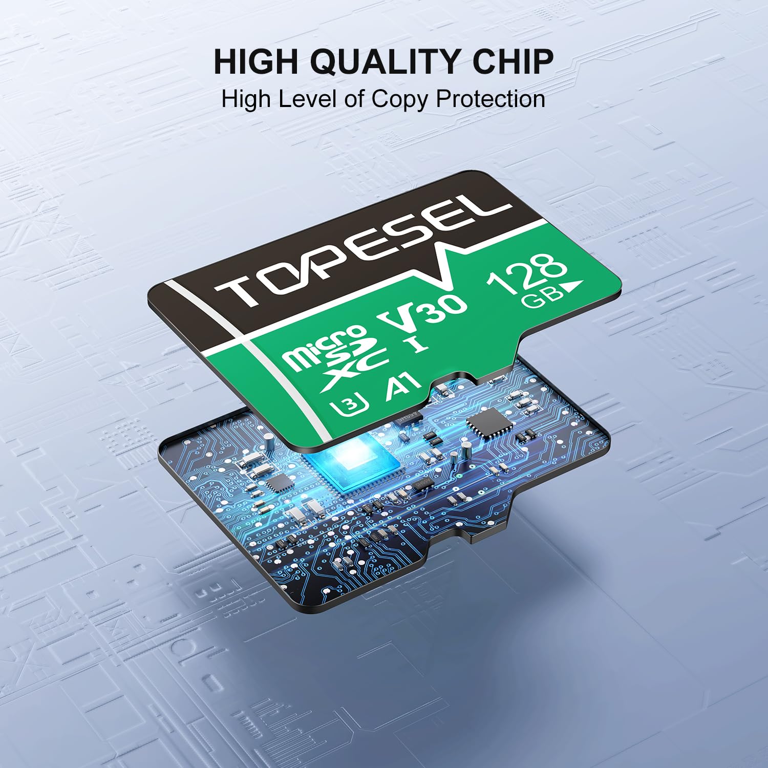 TOPESEL Carte Micro SD 128 Go 4K Camera Pro, vidéo UHD pour GoPro, caméra d'action, drone, smartphone, R/W jusqu'à 90/35 Mo/s Carte mémoire microSDXC UHS-I U3 A1 V30
