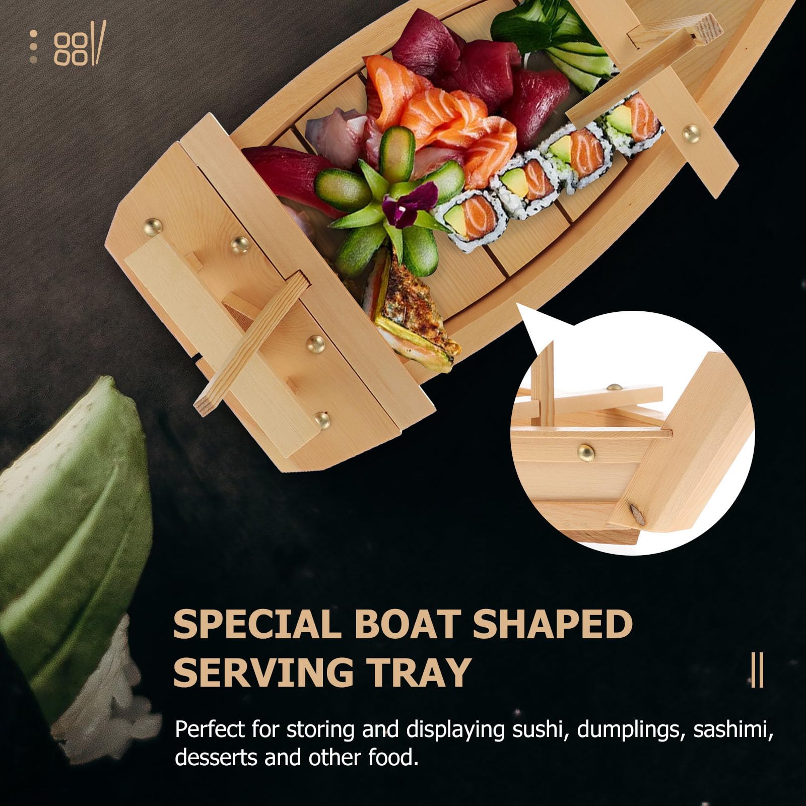 Bandeja para Presentar Sushi y Sashimi Diseño de Barco de Madera Natural para Utensilios de Cocina y Eventos