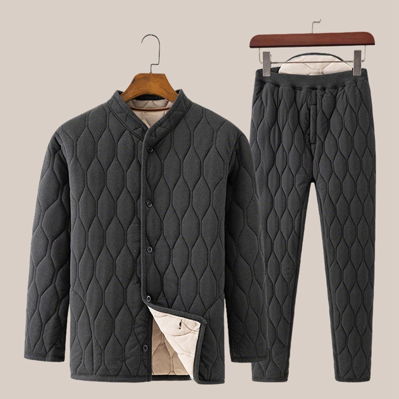Generisch 2026 Vestito invernale termico in flanella con giacca calda imbottita Pantaloni per uomini anziani, abbigliamento casual confortevole