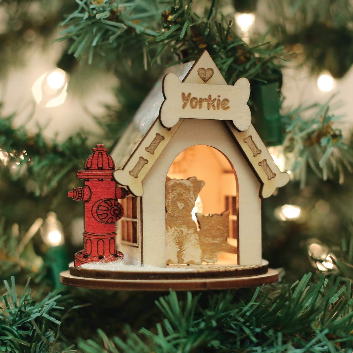 Yorkie Dog Tea Light Display Wooden Christmas Ornament for Christmas Tree