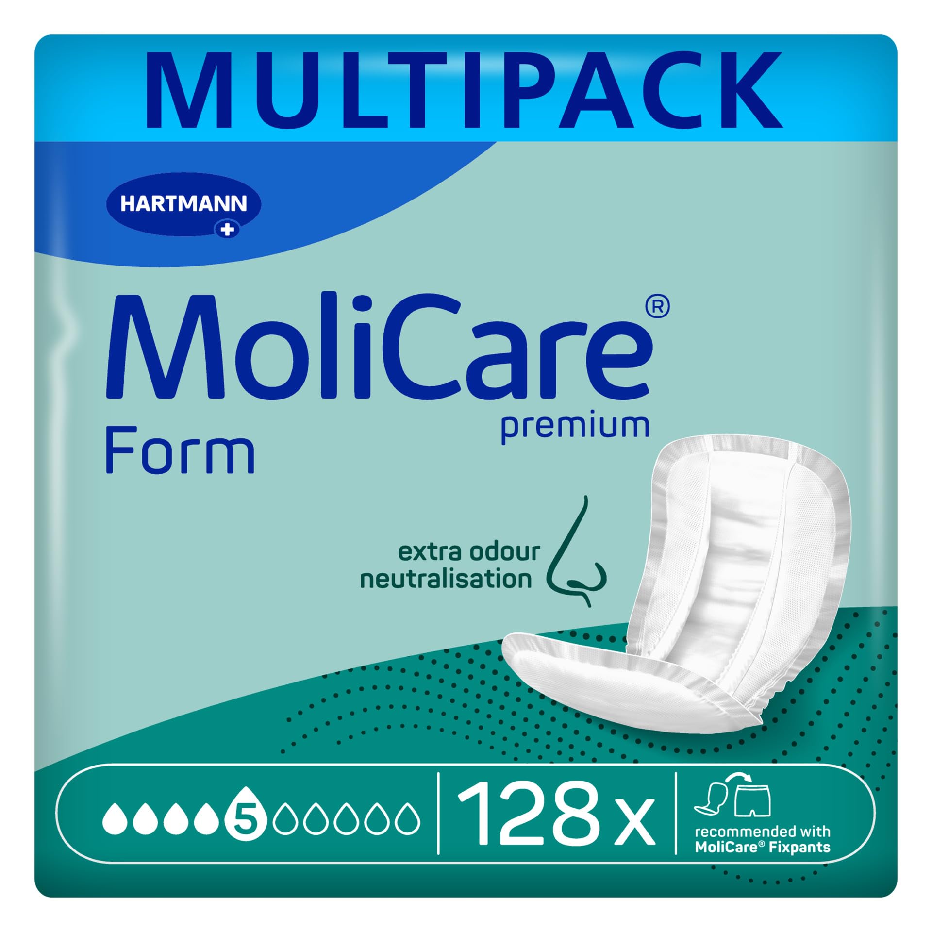 128 x MoliCare Premium Form Extra | 5 Drops | Incontinence Pads | 4 Packs of 32