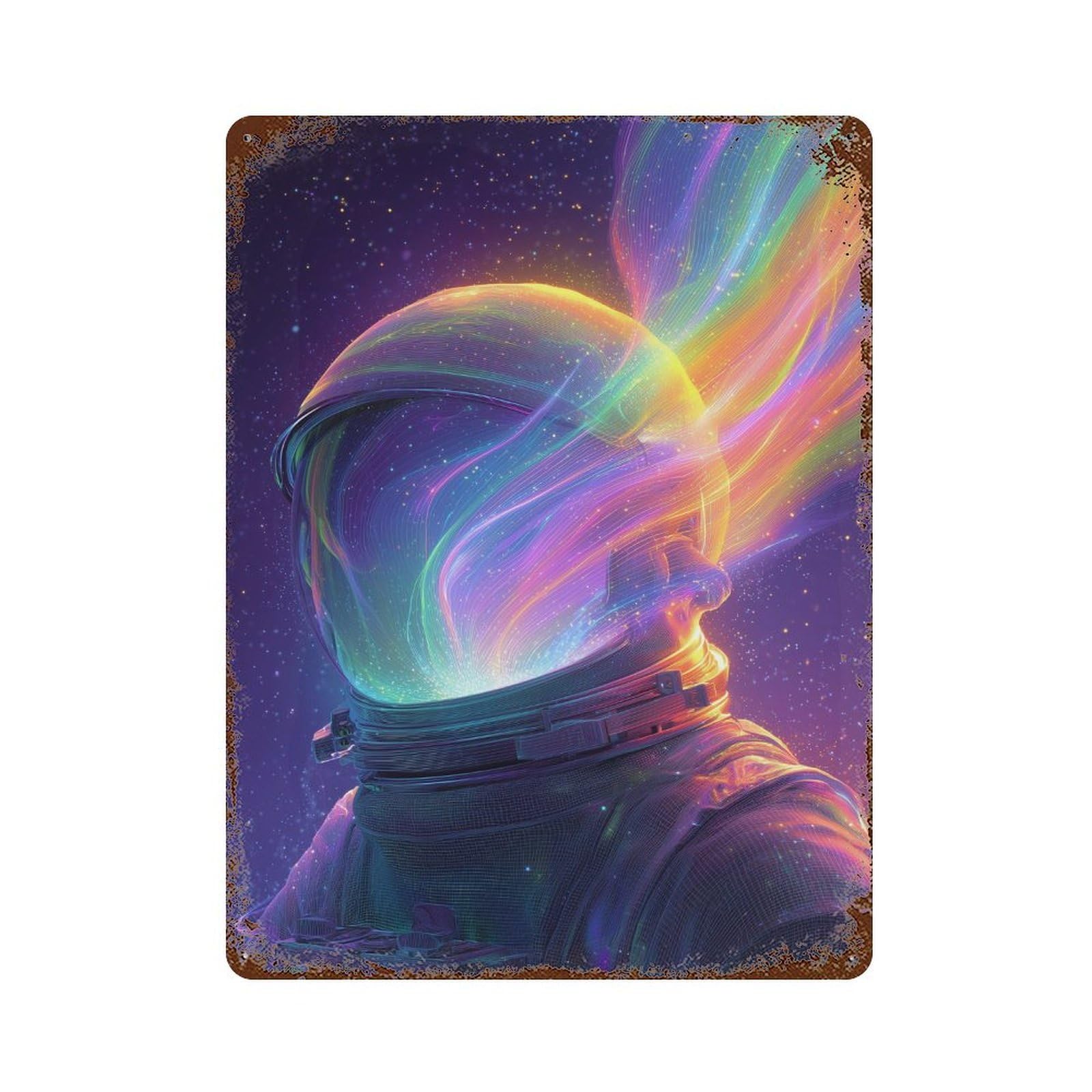 Vintage Rust Metal Sign with Astronaut with Rainbow Helmet -2 Design 15.7"x11.8", for Office, Studio And Wall Decor, Farmhouse Wall Decor