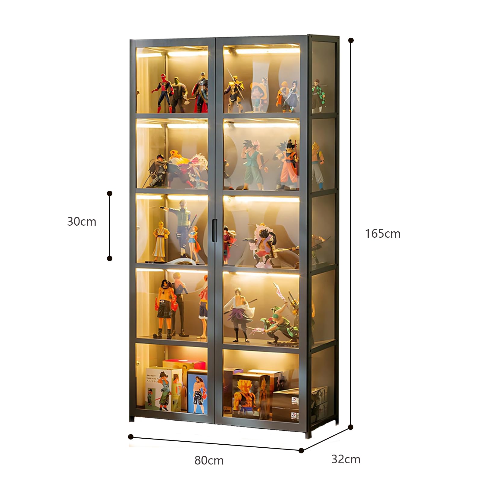 Vetrina anta vetro acrilico, vetrina 5 ripiani, organizer giocattoli collezione, libreria camera da letto, angolo lettura, bambini, bambù (Doppia apertura grigia)