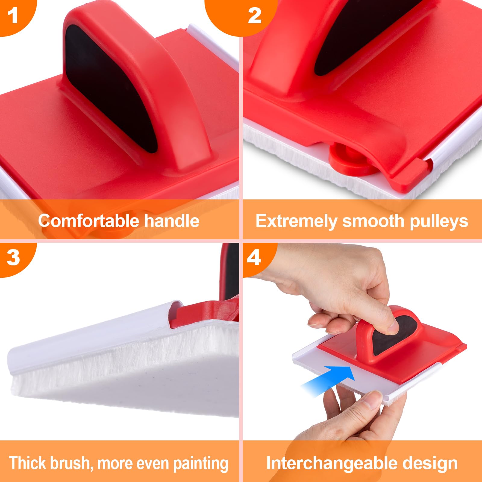 2 Piezas Recortadora de Bordes de Pintura Set, Multifuncional de Pintura Incluye 4 Almohadillas de Repuesto Herramientas de Pintura, Bordeadora Pintura para Paredes y Techos (6, Rojo)