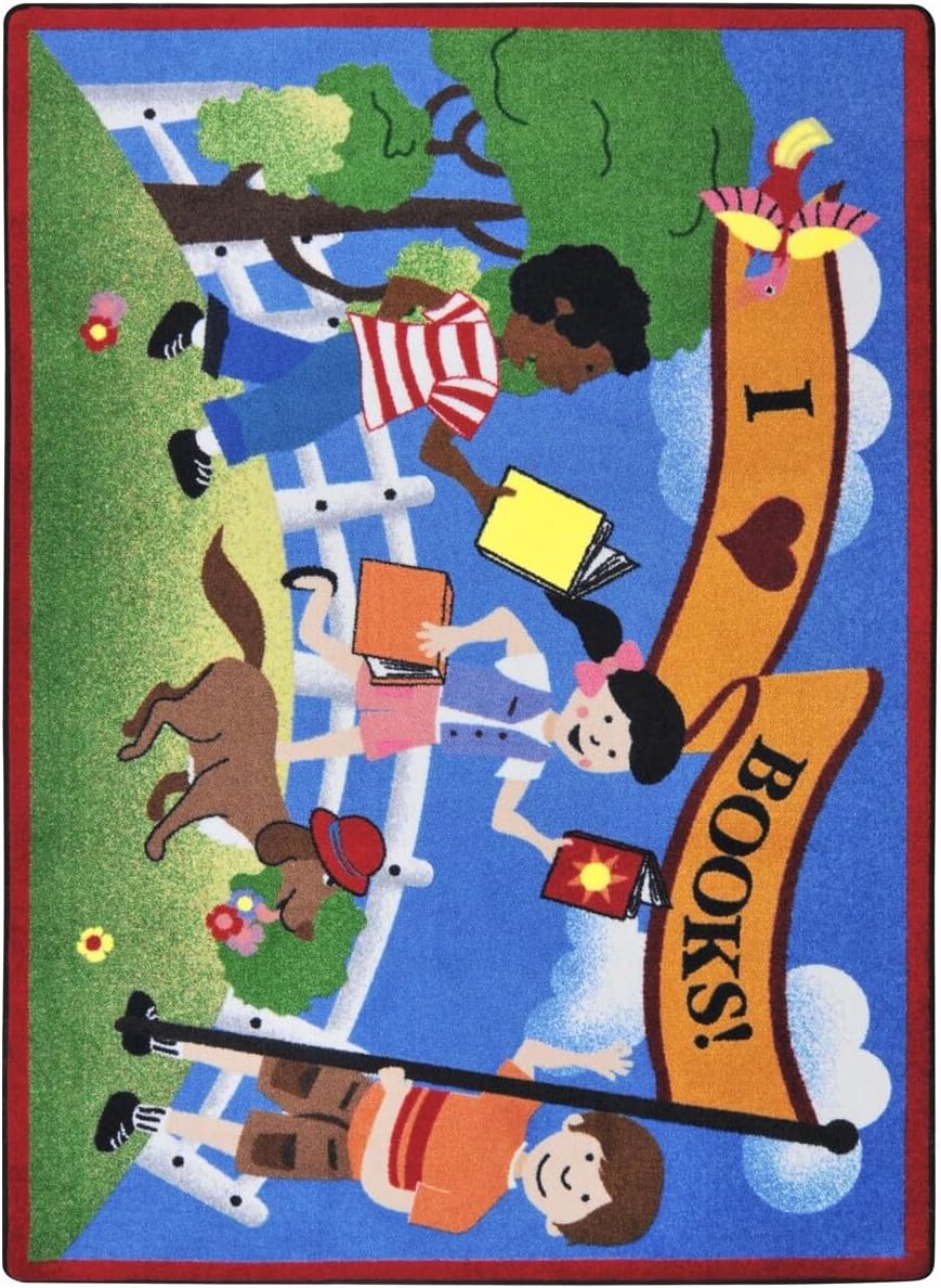 Joy Carpets Kid Essentials Language & Literacy Library Day Rug, Multicolored, 7'8" x 10'9"