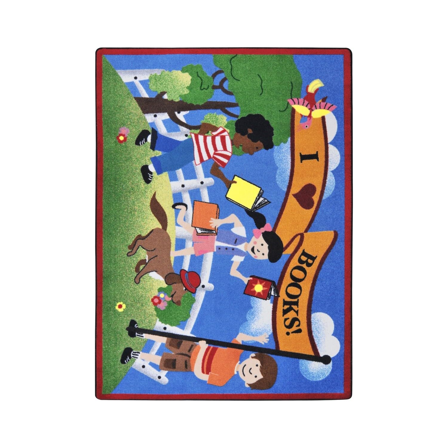 Joy Carpets Kid Essentials Language & Literacy Library Day Rug, Multicolored, 5'4" x 7'8"