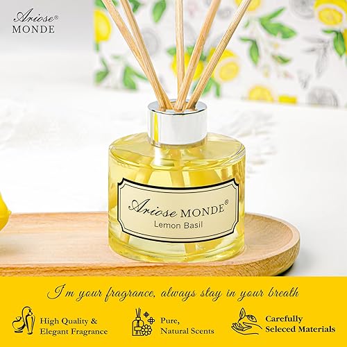 Miniatura 5 de Juego de difusor de varillas y velas perfumadas, varillas difusoras de aceite de albahaca y limón, difusor de fragancia y velas de cera de soja en