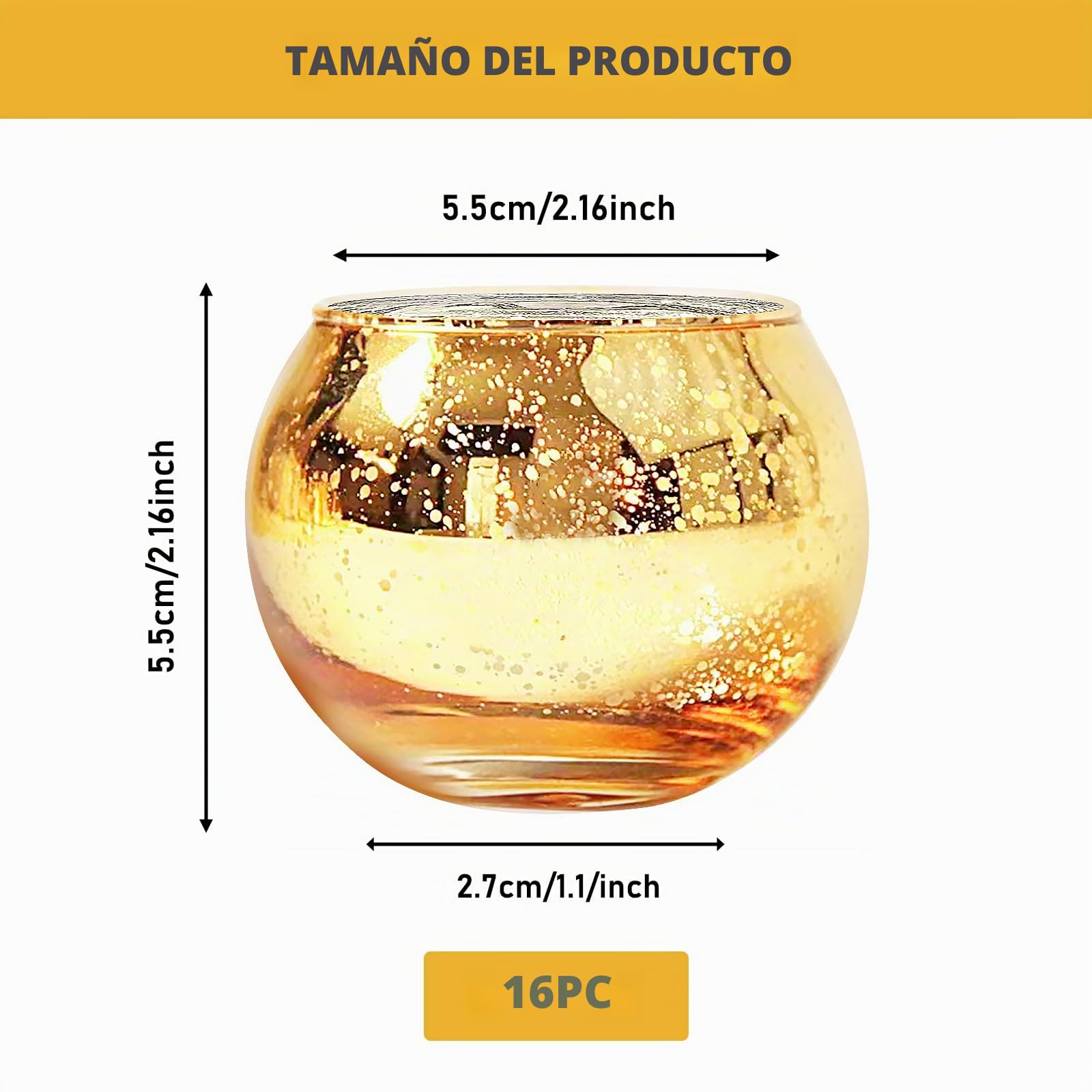 Porta Candelitas, 16 Piezas Porta Velas Pequeñas Oro, Portavelas de Cristal Doradas para Bodas,Decoración de Mesa, Día de San Valentín, Navidad