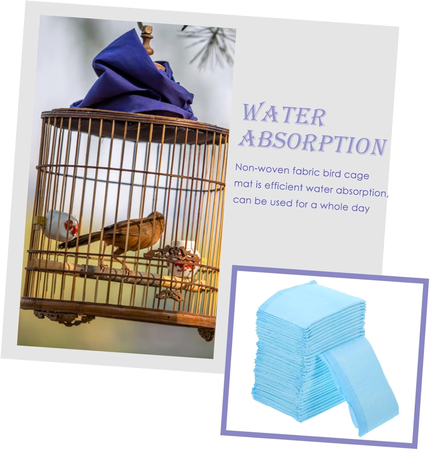 100pcs Bird Cage Liners Parakeet Cage Cushion Non Woven Fabric Replacement Pads for Clean Bird Bedding for Parrots Cockatiels and Canaries