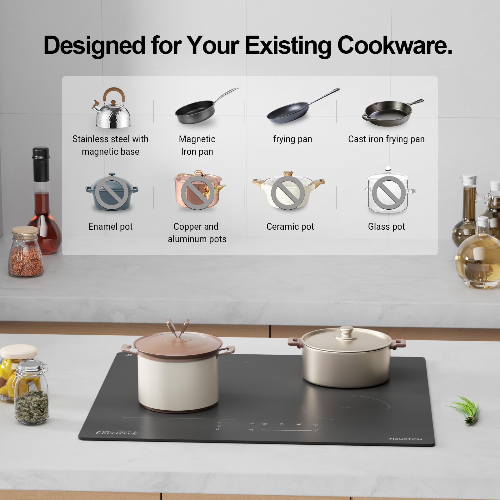 COVERCOOK Induction Hob, 59cm Electric Cooktop, Built-in Hot Plates with Bridge Zone, 7000W, 240V, Matte Glass, Scratch-resistant, Pause and Keep Warm Function — view 8