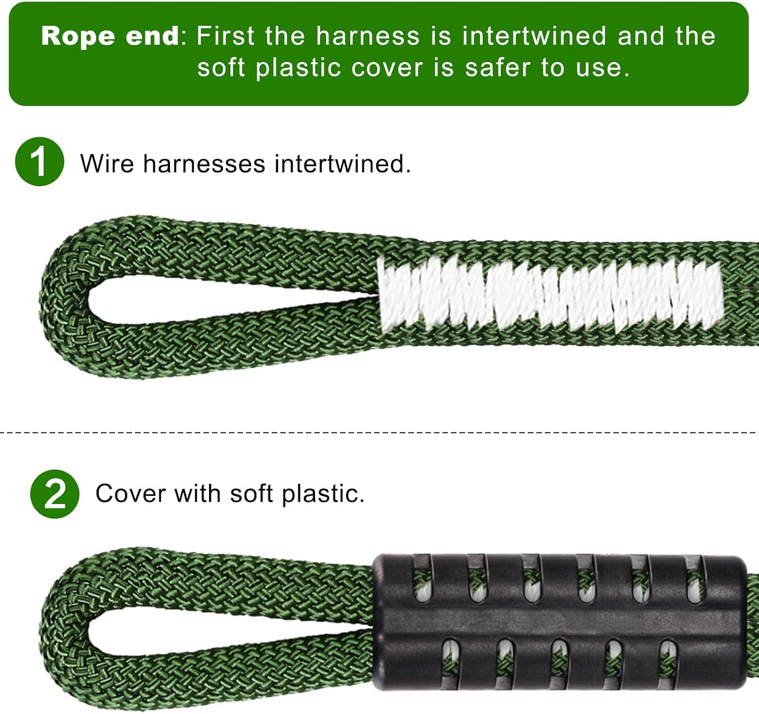 SELEWARE 15ft Tree Swing Rope Hammock Straps Hanging Kit - Fast & Easy Install for Hammock Chair, Tire Swing - Indoor/Outdoor Playground Accessories - Green, 2 Pack