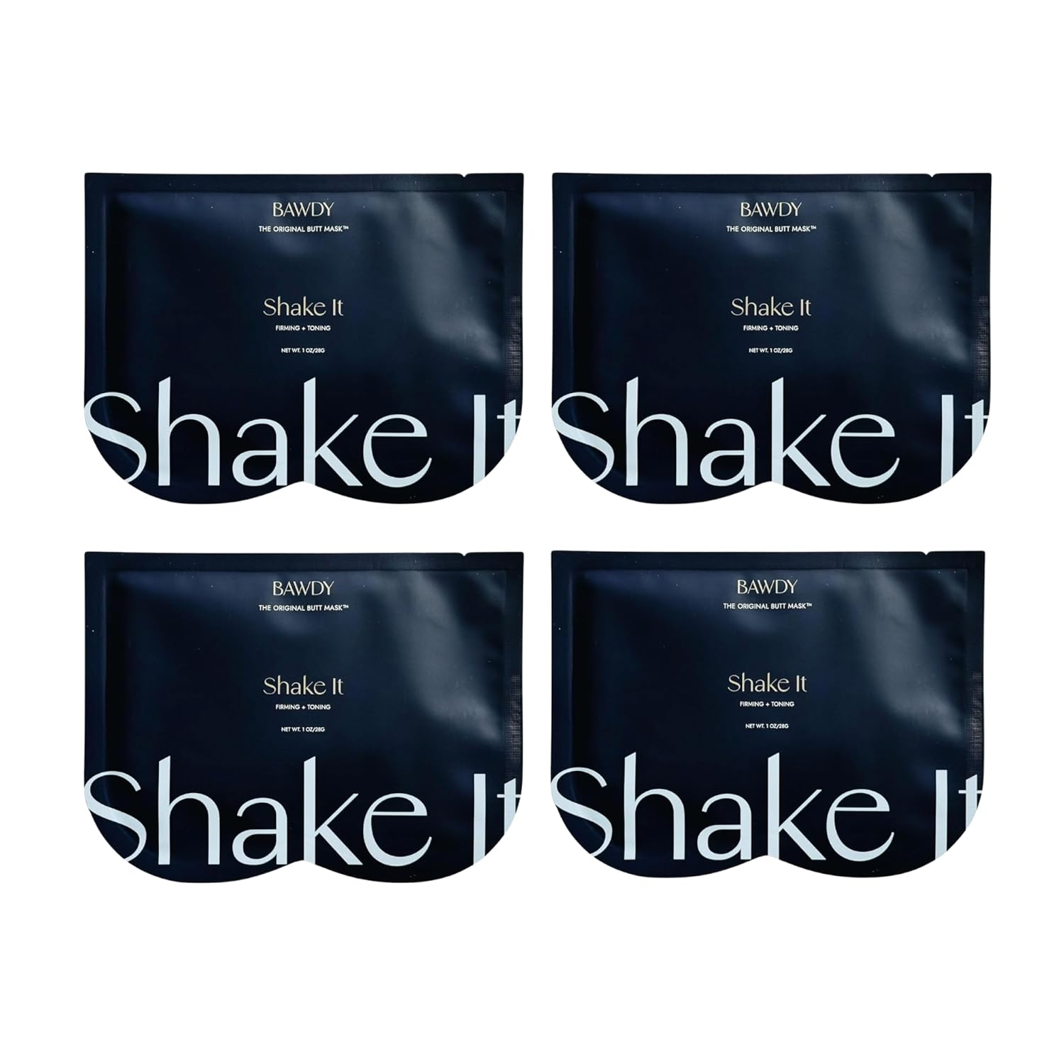BAWDY Shake It 4 Pack - Marine Algae Beauty Mask for Your Butt - Firming + Illuminating Treatment for Your Behind - 2 Sheets, One for Each Cheek - Clean Beauty for Your Butt (4 Single Use masks)